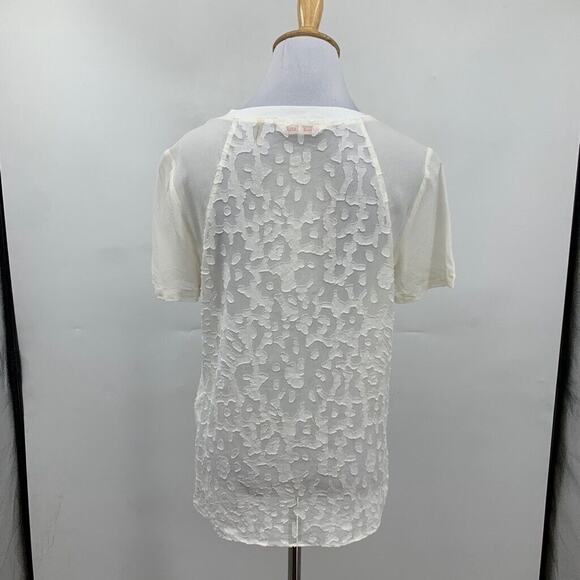 Rebecca Taylor Top Womens S Small Ivory Short Sleeve Semi Sheer Textured Blouse - Picture 7 of 12
